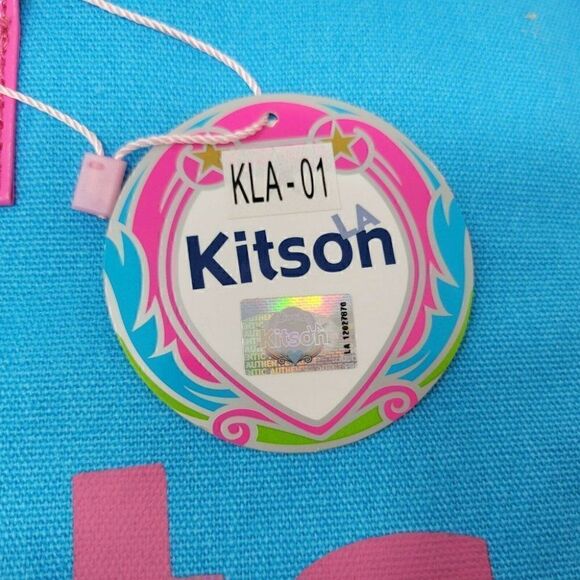 KITSON LA LOS ANGELES BLUE PATENT CANVAS TOTE BAG - Picture 3 of 5